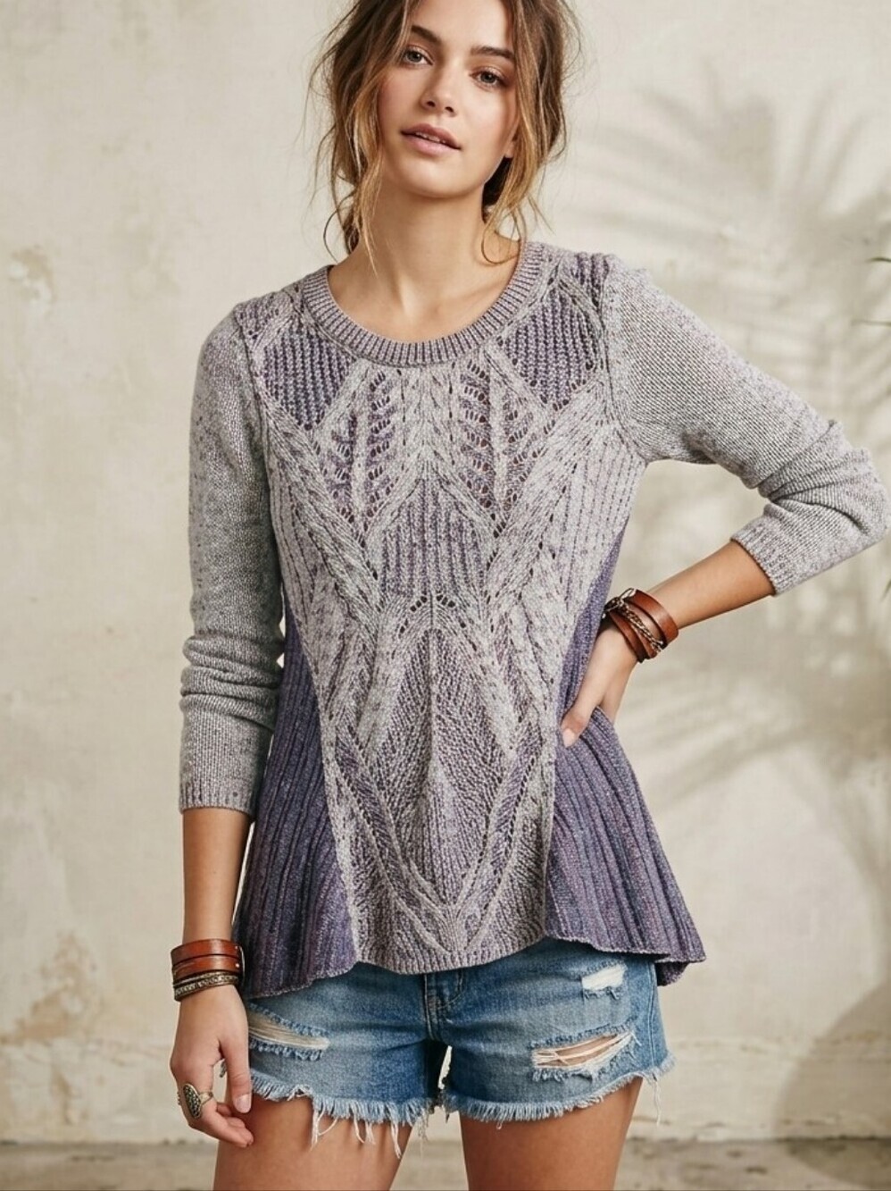 Anthropologie Moth Open Knit Purple Sweater Tunic Size Cotton Linen Blend Size S
